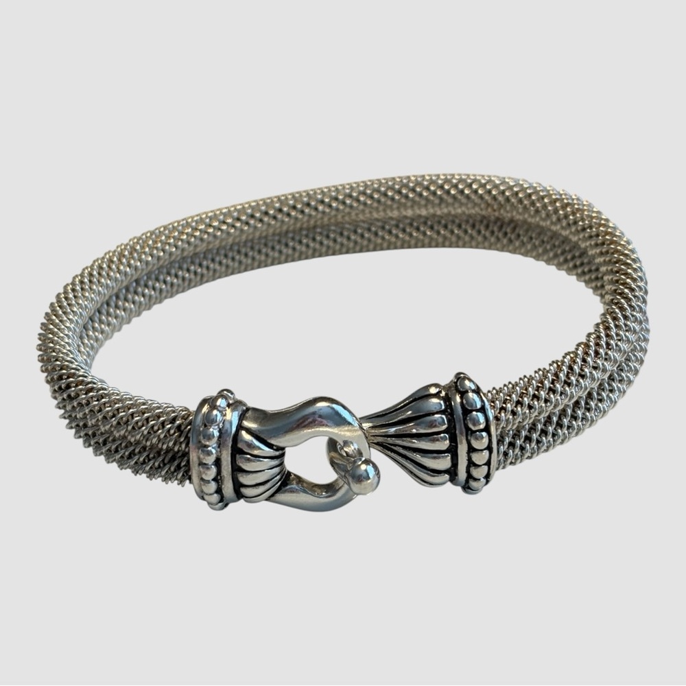 NEW Elegant 925 Sterling Silver Double Round Mesh Bracelet, Artisan Accents - Picture 5 of 10